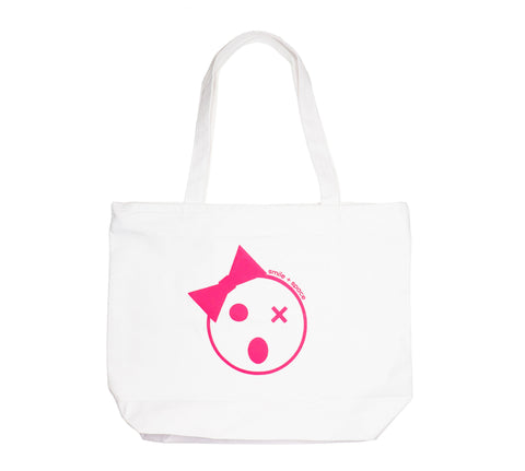 Brooklyn Kreature Medium White Zipper Tote Bag With Bow Logo